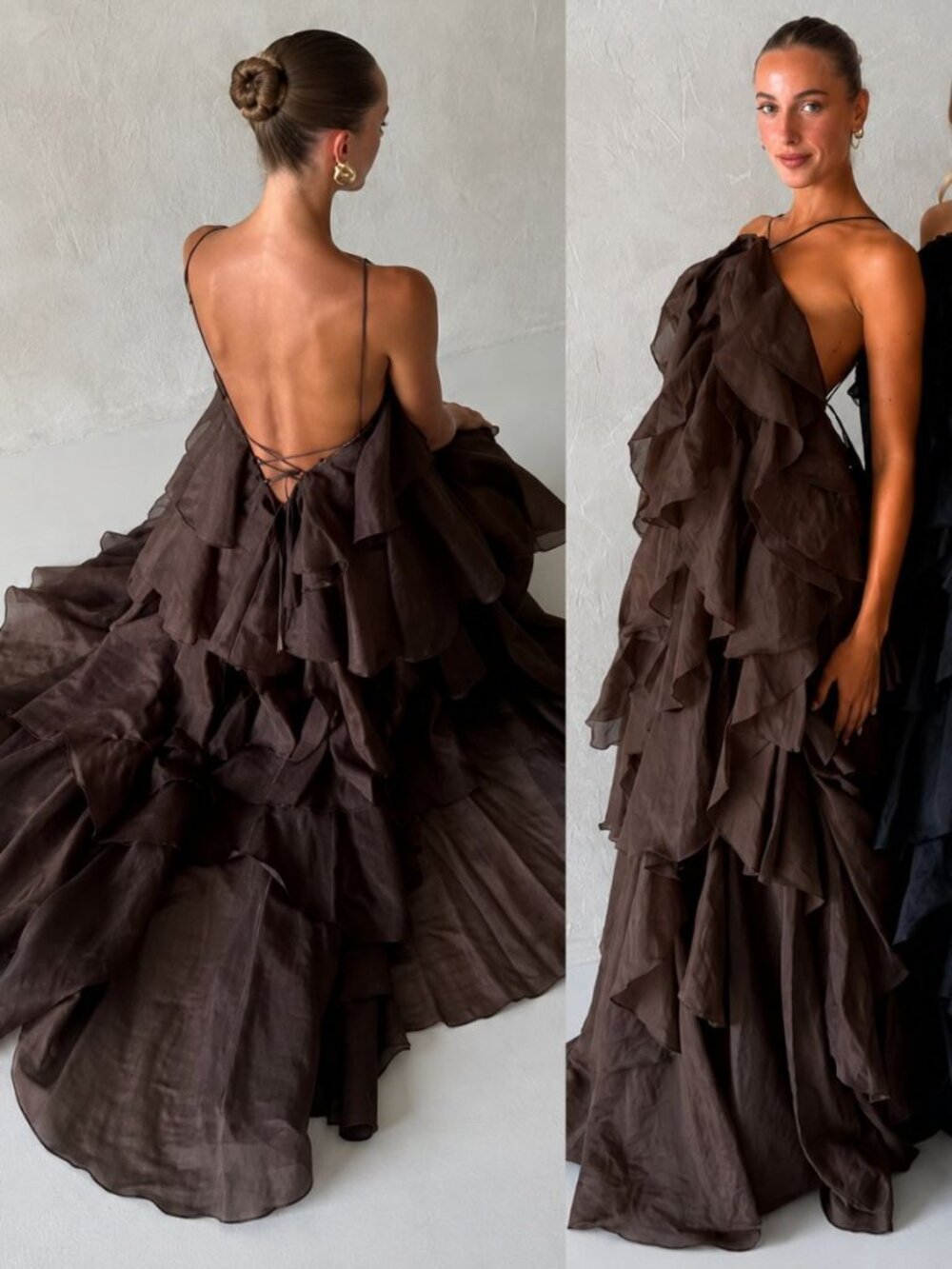 Aje Pandorea Dress Carob Brown Ruffle Rosette Layered Maxi NWT Size AU 10/US 6 - Picture 10 of 11